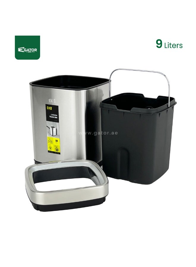 EKO Stainless Steel Fingerprint Proof Open Top Trash Bin 9L - Image 3